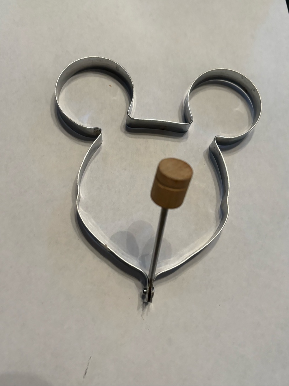 Metal Mickey Mouse Cookie Cutter -Pancake/Egg Mold with Wooden Handle